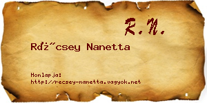 Récsey Nanetta névjegykártya